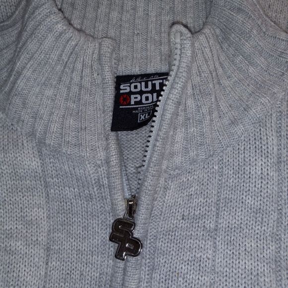 South Pole Mens Size XL Sweater Long Sleeve Gray Red Striped Heavyweight 1/4 Zip - Picture 11 of 16